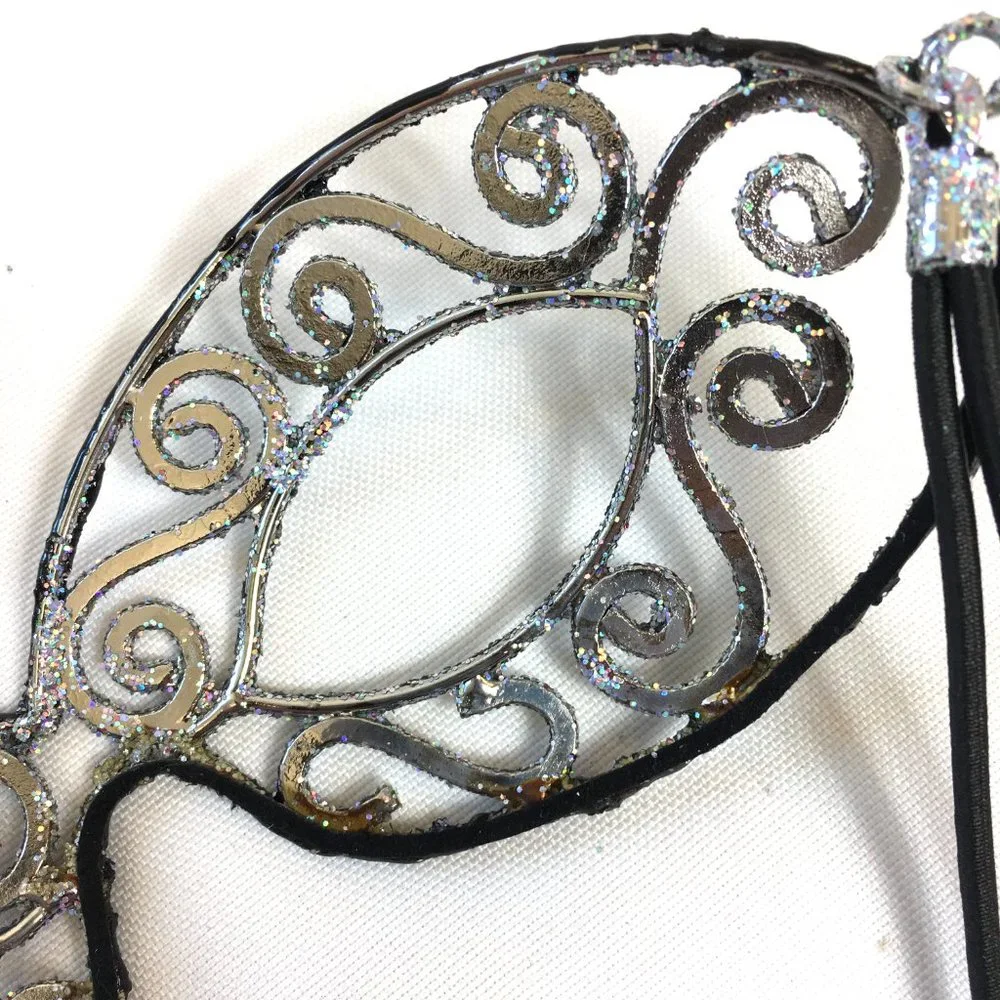 Harlequin Mask Metal Silver & Black VTG * NWOT